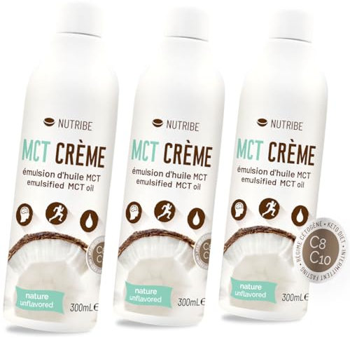 Nutribe MCT Crème - À base d'huile MCT C8 C10 - Dilution parfaite pour booster la cétose - Fabriquée dans notre laboratoire en France, 300 ml (lot de 3)