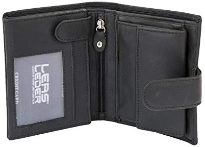 LEAS Damengeldbörse und Herren Geldbeutel mit Außenriegel und XXL Kleingeldfach im Wiener Stil mit 3 Scheinfächern im Hochformat Echt-Leder, schwarz - Special-Edition