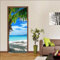 HSKABA Sticker Porte Poster Trompe l'oeil - Plage Ensoleillée avec Palmiers 77 x 200 cm - Décoration Murale Autoadhésif pour Cuisine, Salon, Chambre, Salle de Bain