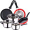 San Ignacio PK2356 Batería de cocina 5 piezas acero inoxidable y set 3pcs sartenes rojo, aluminio prensado, inducción, 16/20/24 xm