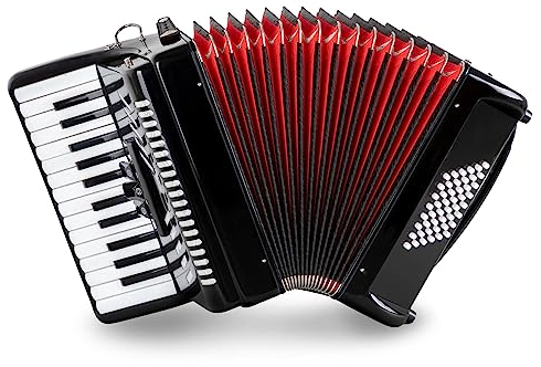 Acordeón Classic Cantabile 48 Bajos Secondo V - Acordeón de teclas - 2 voces - 26 teclas de agudos - con correas y funda mochila - Negro