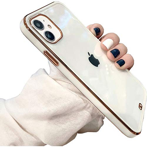 OWM iPhone 12 Case/iPhone 12 Pro Case Clear Silicone Transparent Back Bumper Gold Edging Slim Soft Protective Shockproof Phone Cover Compatible for iPhone 12 / iPhone 12 Pro [6.1 Inches] - White