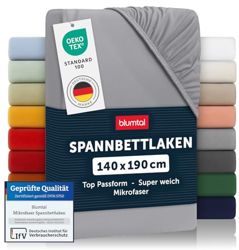 Blumtal Drap Housse 140x190x30cm en Microfibre - certifié Oeko-TEX - draps Respirant Drap de lit 140x190 - Gris