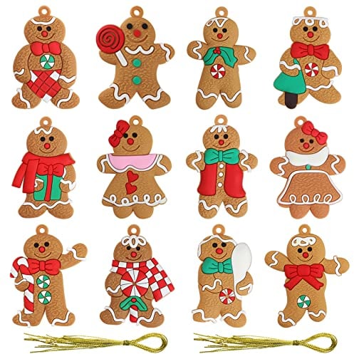Bigqin 12 Pezzi Ornamento Pan Zenzero Pendenti Natalizi,Addobbi per Albero di Natale,Omino Pan Zenzero Natalizio Decorazione,Abbellimento di Figurine di Natale con Spago