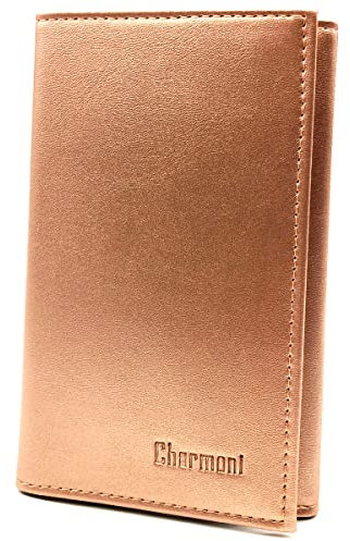 Charmoni - Etui Pochette Porte Papier Voiture- 3 Volets - Carte Grise permis de Conduire pièce d'identité Assurance - Cuir Vachette (Rose Gold)