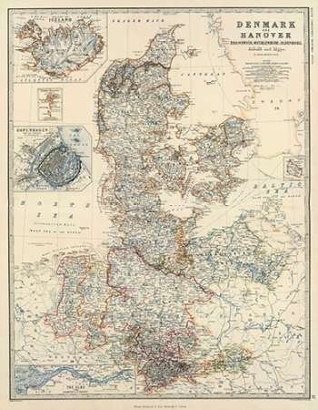 KUNSTDRUCK auf MATTE PAPIER 220gr Dänemark, Hannover, Braunschweig, Mecklenburg, Oldenburg, 1861 Johnston Alexander Keith - Museo vertikale Poster Karten Bild a cm_86_X_65