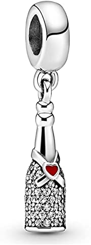 Femme Charms Bouteille de vin Argent Sterling 925 Pendentif avec Zircon Cubique pour Bracelet