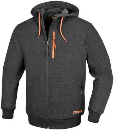 BETA 7665G S Arbetströja med fast huva och lång dragkedja av bomull och polyester med två stora midjefickor, en bröstficka med vertikal dragkedja och elastiska muddar, Grå, S