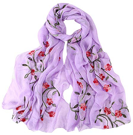 Seidenschal Damen Blume Gedruckt Muster Mode Eleganten Stil Warme Weich Seidentuch Lange Halstücher Sonnencreme Stola Ganzjährig (12 Helles Lila)