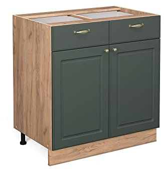 Vicco Küchenunterschrank Fame-Line, Grün-Gold Landhaus/Goldkraft Eiche, 80 cm ohne Arbeitsplatte