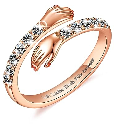 Ring Zirkonia Rosegold, Verlobungsringe Verstellbar 925 Sterling Silber Damenring Offen Zu Meinem Arm Hände Umarmungsring -Ich Liebe Dich Für Immer