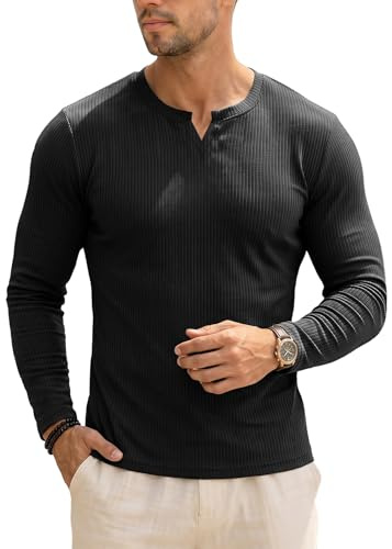 Muscle Cmdr Herren Slim Fit T-Shirts V-Ausschnitt,Kurzarm Sports Casual Tee Muskel Workout Top Unterhemden Langarmshirt