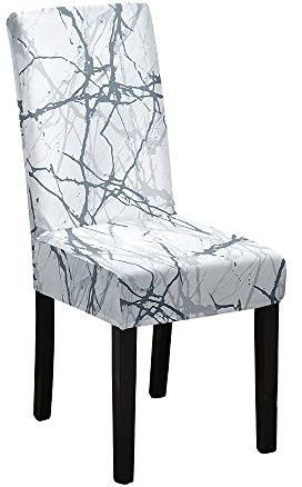 Marmor Stuhlhussen 1er/4er/6er/10er Set Stretch Stuhlbezug für Esszimmerstühle, Waschbarer Stuhlhussen Schwingstühle Stuhlüberzug für Haus Hotel Hochzeit Partys Dekor (4er Set,Hellgrau)