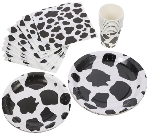 jojofuny 1 Set 50 pcs Assorted/Paper Cups Baby Napkins Birthday Disposable with Farm Cow-Themed Plates Color Party for Cutlery Print Kids Cow Theme Animal Shower Dinnerware Accessories