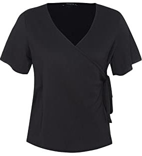 Trendyol Chemisier Cache-cœur en Tricot pour Femme Chemise, Noir, 4XL Grande Taille