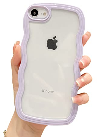 Ownest Kompatibel mit iPhone 8 Hülle und iPhone SE Hülle, iPhone 7 Case, Curly Transparent Aesthetic Silikon Wave Wellen Design Case für Men Girls Handyhülle für iPhone 7/8/SE 2020/2022- Lila
