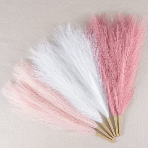 EVODIS Decorazione per erba finta pampa, 45 cm, erba artificiale per pampa soffice, 6 steli, per decorazioni per la casa e matrimoni (fard, crema, rosa)