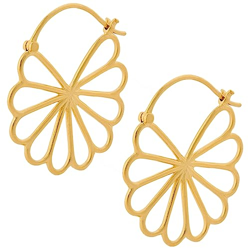 Pernille Corydon Creolen Damen Gold Large Bellis Earrings/Creol Ohrringe Gold Blume groß/florales Gänseblümchen Design - 30mm - E328g
