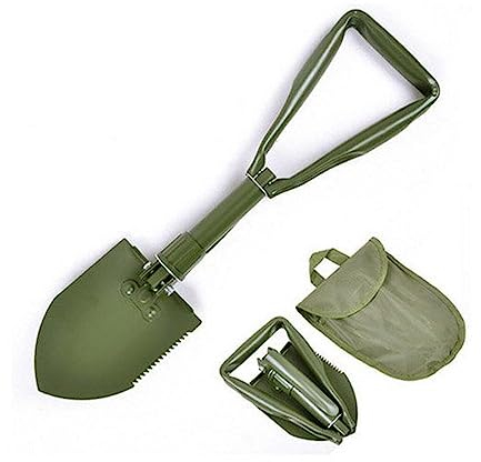 Multi-Functional Folding Shovel with Carrying Bag, Military Green Trenching Shovel Emergency Tool for Outdoor Camping, Hiking, Trekking