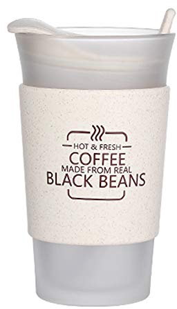 Tazas de café Vaso de café de Vidrio Mate con Tapa y Fundas Anti-escaldado Vaso de café de Alta Capacidad Taza de café de Viaje para Uso en Interiores y Exteriores, 400 ml / 13.5 oz (Blanco)