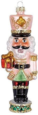 Décoration de sapin de Noël Casse-noisette avec cadeau en verre de 14 cm - Soldat de hussard à suspendre - Rose noir rouge - Pendentif de sapin de Noël - Décoration de sapin de Noël peinte à la main