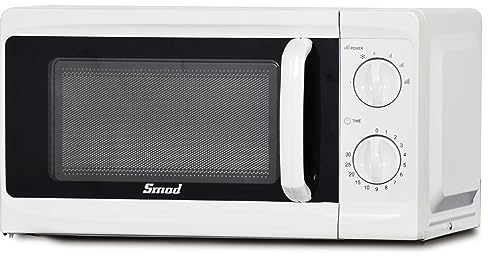 Smad Compact Four à Micro-ondes de 17 L, Micro-ondes 700 W, 6 Niveaux de Puissance pour Décongeler et Chauffer, avec Plateau Tournant Amovible, Minuterie 30 Minutes, Petit Micro-ondes Solo en Blanc