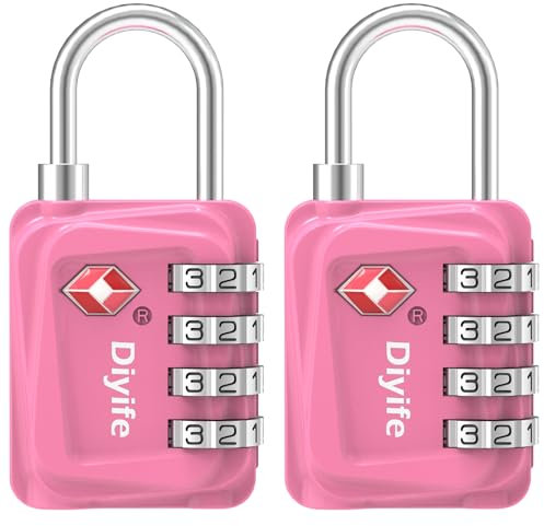 Diyife TSA Luggage Locks, [Nouvelle Version] [2 Packs] Cadenas de Sécurité à 4 Chiffres, Cadenas à Bagages Cadenas à Combinaison, Verrouillage du Code pour Les Valises de Voyage, Rose