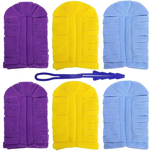 (6 Pack) 360° Fleece Duster Refills for Swiffer-Washable Refills Reusable Duster Pads|Wet and Dry Dual Use|Reusable Duster Heads +Comes with a Handle