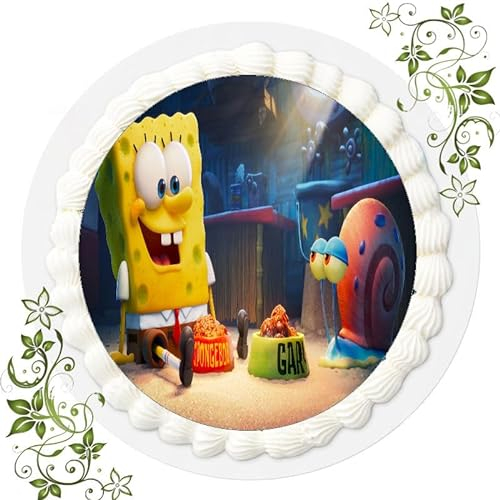 Für den Geburtstag ein Tortenbild, Zuckerbild mit dem Motiv: Spongebob, Essbares Foto für Torten, Tortenbild, Tortenaufleger Ø 20cm FONDANT Spongebob Nr. 12