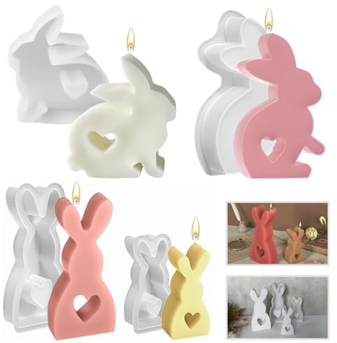6 Stück 3D Silikonform Hase, Gießform für Ostern, Backform und Kerzenhalter