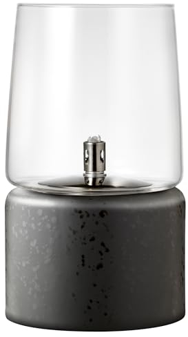 BITZ Gastro Öllampe Outdoor und Indoor, Hübsche Petroleumlampe für Camping, Garten oder Innenraum, Durchm. 15 cm, Höhe 26 cm, aus Steingut und Glas, Schwarz