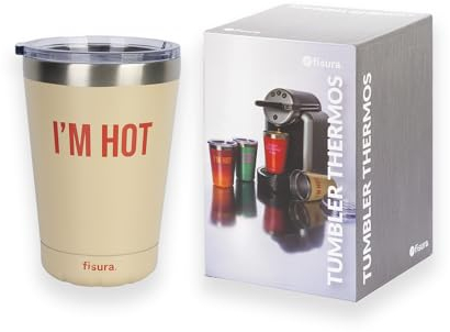 FISURA – Originaler Thermobecher. Thermobecher für Kaffee zum Mitnehmen. Kaffeetasse 310 ml. Thermotasse aus Edelstahl. BPA-frei. Autotasse. (Hot, beiger Farbverlauf)