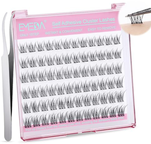 EMEDA Cils Auto-Adhésifs Pré-Collés Grappes de Cils Look Naturel avec Courbure D de 8-14mm, avec Pincettes, Kit DIY pour l'Extension de Cils (fishtail)