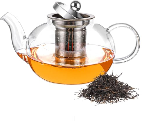 ZOFUN Glass Teapot with Infuser, 1000 ML/35 OZ Stovetop Safe Tea Kettle, Removable Lid for Loose Leaf Tea, Hot/Iced Water, 3-5 Cups