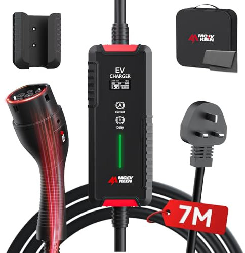 MCEVKELN ev charger Type 2 to 3 PIN - 3Pin to Type 2 3kW 7M| 1-Phase| 13A Mode 3 Charging Cable | Switchable Current 6A-13A, EV Mobile Charging Station for Electric Cars & Hybrid Sock