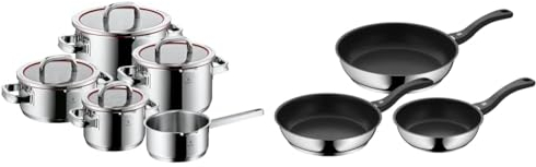 WMF Function 4 - Batería de Cocina, 5 Piezas con Tapas Acero Inoxidable Cromargan, Apta & Devil - Juego de 3 Sartenes Antiadherentes 20-24-28 cm, Sartén de Acero Inoxidable y Revestimien