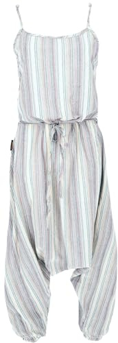 GURU SHOP Boho Jumpsuit, Baumwoll Sommer Pluderhose, Overall, Gestreiftes Aladin Hosenkleid - Beige, Damen