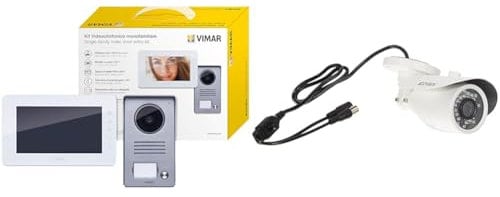 VIMAR K40930 Kit videocitofonico da parete con: videocitofono vivavoce a colori LCD 7 & 46CAM.136B.8 Telecamera Bullet IR Ahd 1080P OB. 3,6Mm Cvbs, Bianco
