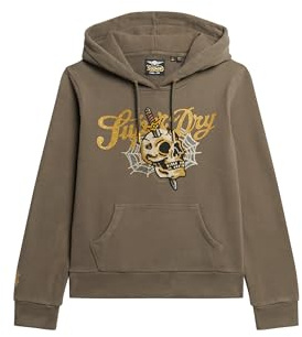 Superdry Damen Hoodie mit Tattoo-Schriftzug und Grafik Dunkles Schiefergrau 36