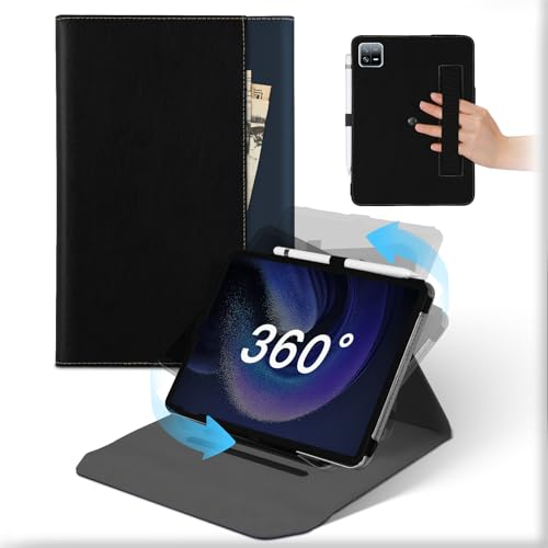 Für Xiaomi Pad 6/Pad 6 Pro 11 Zoll 2023 Hülle, 360°Drehbare Abnehmbare Ständer Leder Folio Tablet Case mit Stifthalter, Stoßfeste Auto Schlaf/Aufwach Flip Schützhülle Mit Tasche Schwarz Blau