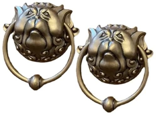 HUTALIM Set of 2 Vintage Vivid Resin Dragon Wall Hanging Door Handle Dog Head Door Knocker Gate Handle Ring For Any Door