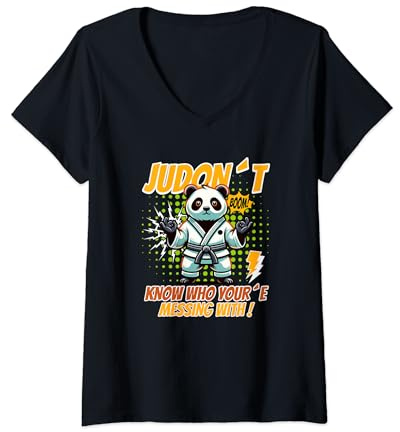 Womens Panda in Judo Suit - Humorous Cartoon Design V-Neck T-Shirt