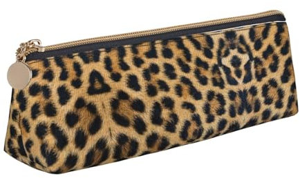 OKFSTY Rough Leopard Print Classic Triangular Design Portable Leather Pencil Case with Large Storage Capacity Pencil Pouch, weiß, Einheitsgröße, Kosmetiktasche