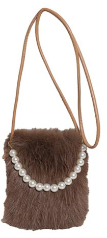 JUCHRZEY Damen-Umhängetasche aus Kunstfell, Perlenkette, Umhängetasche, Handtasche, Hobo-Tasche for Reisen, Party