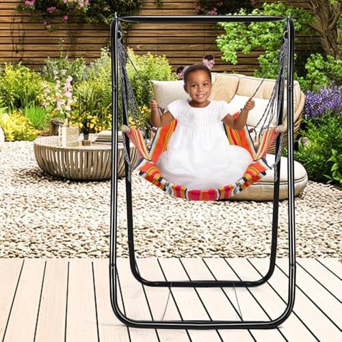cadciehe Hängematte, Stuhlständer, Metall-Schaukelständerrahmen, Schaukelstuhl mit Ständer, Hängematte mit Ständer inklusive, Schaukelständer für drinnen und draußen, Terrasse, Hof, Tragkraft 200 kg,