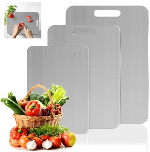 Tapis Design Titanio Tagliere per Cucina, Acciaio Inox Alimentare, Yamato per Carne, Verdura, Frutta, Facile da Pulire e Lavabile in Lavastoviglie, 39 × 28 cm