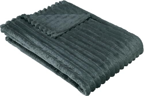Erwin Müller Wohndecke Aosta Fleece in Cordoptik anthrazit Größe 180x220 cm