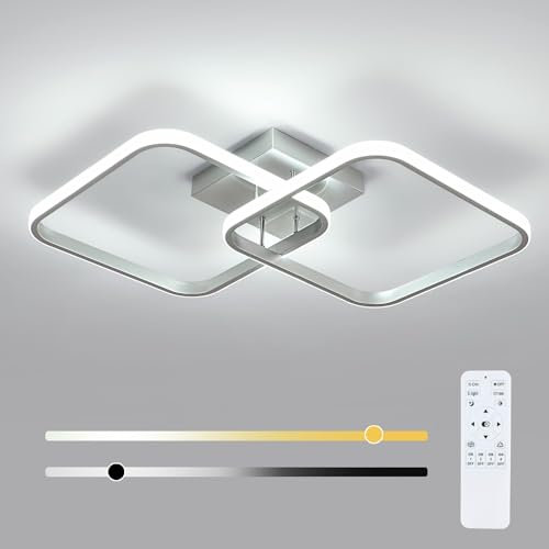 Osairous Lámpara de Techo Regulable 50W 5625LM, Plafon LED Techo con Mando a Distancia, 3000K-6500K, Luz de Techo LED Salon Plateado para Salón Dormitorio Cocina, 64CM