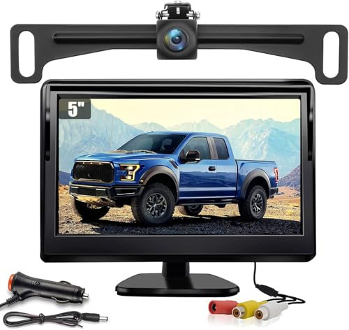 Kairiyard Moniteur LCD HD de Voiture de 5 avec Vision Nocturne LED étanche Vue arrière de Voiture Système de recul pour Voiture, SUV, camionnette, Pickups et Camion 12 V