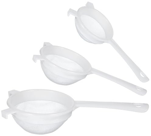 JJUNW Lot de 3 passoires en maille de nylon et plastique avec poignée, petite passoire à maille fine, passoire à riz, yaourt, passoire pour la cuisson, la cuisine, le thé, le jus, les pâtes